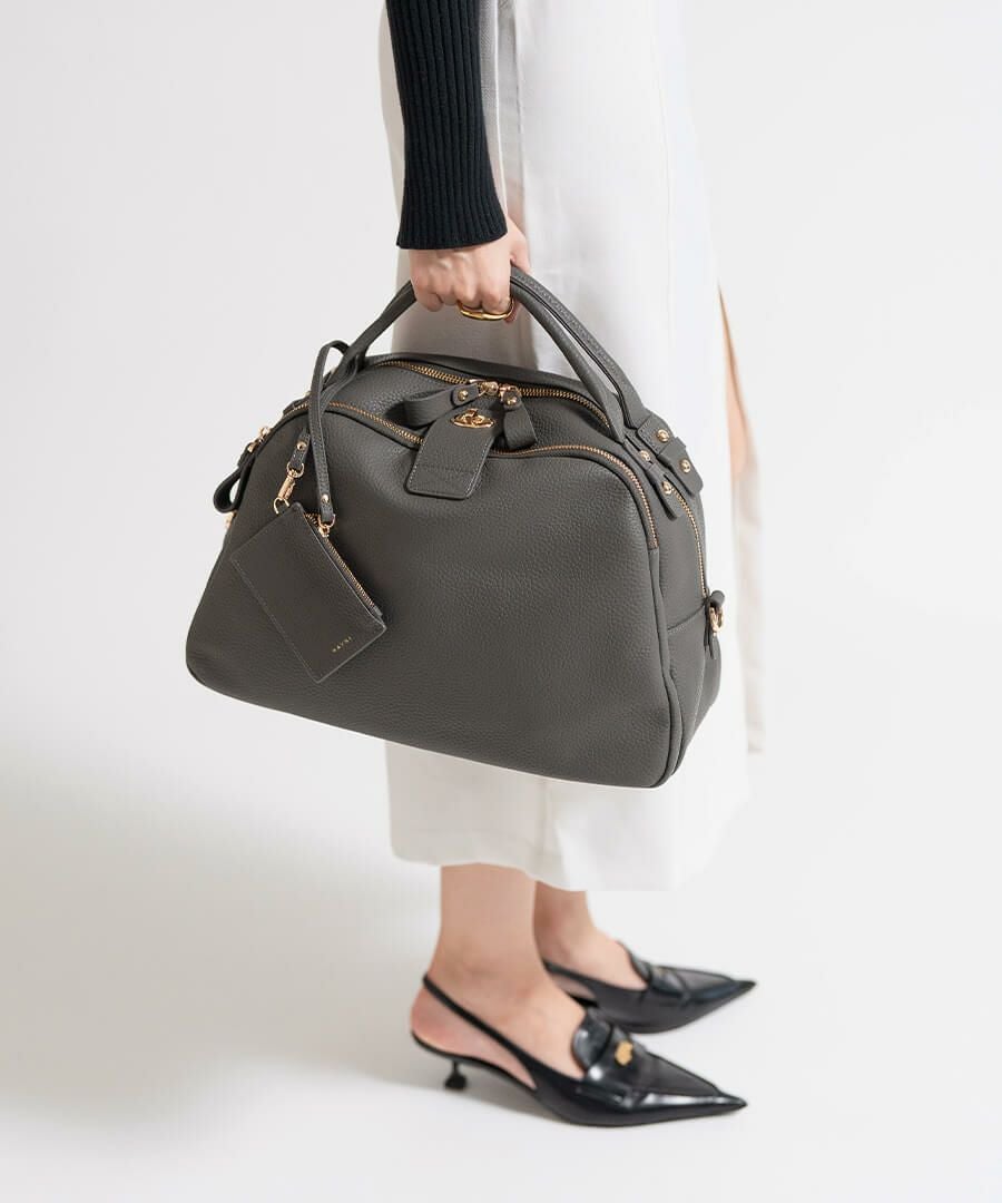 本革 ボストンバッグ ショルダーバッグ Loche ロシェ 第8世代 改良版 ゾウグレー