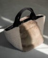 ファー 舟形 トートバッグ　Venemia 　ベネミア　アイボリー×グレージュ