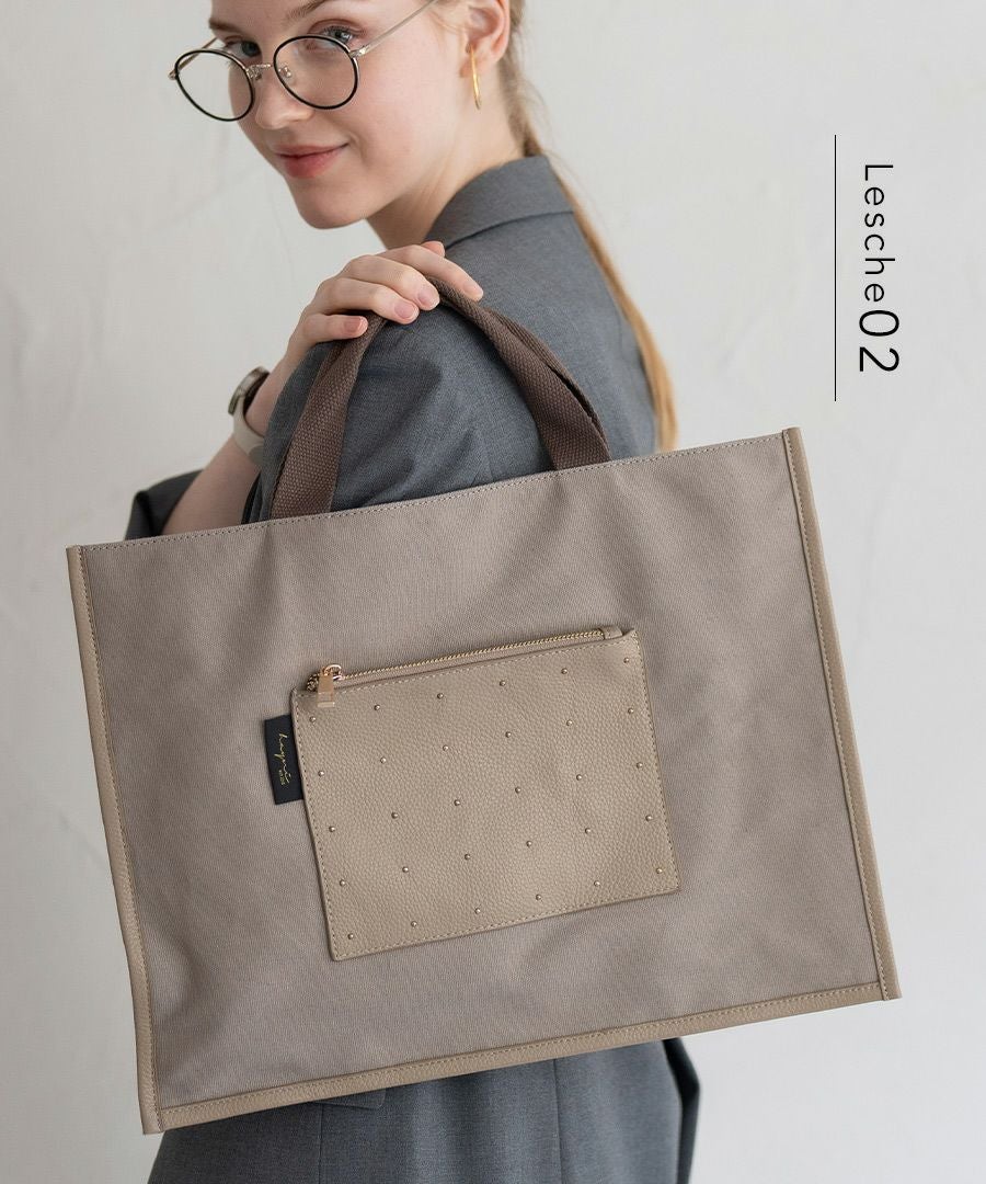 レッスンバッグ トートバッグ サブバッグ 手提げ レディース 帆布 キャンバス 本革 Lesche レスチェ