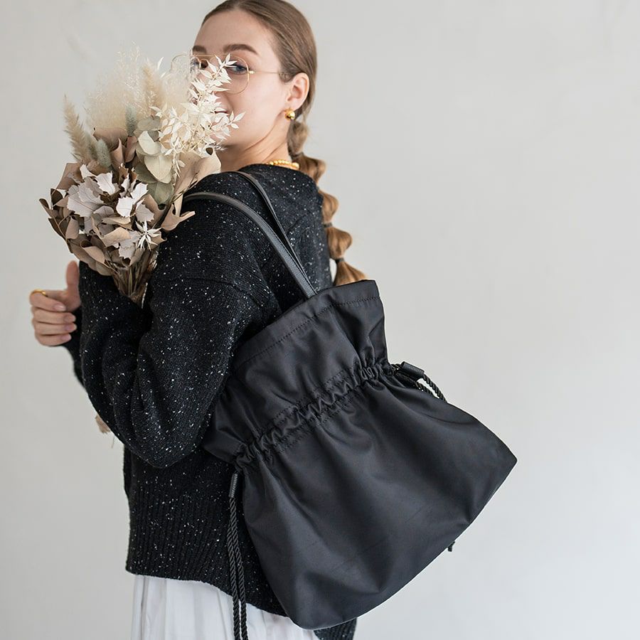 【極美品】HAYNI 巾着かごバッグ ショルダーバッグ ブラックステッチ Gosare M ゴサレM【第2世代・改良版】 | HAYNI ( ヘイニ )《公式通販》
