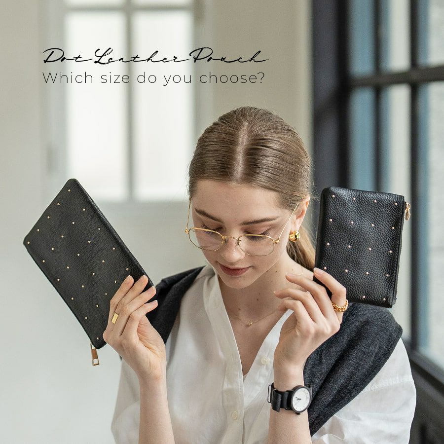 500円OFFクーポン(会員限定)5/11(9:59)まで】Dot leather pouch ドット