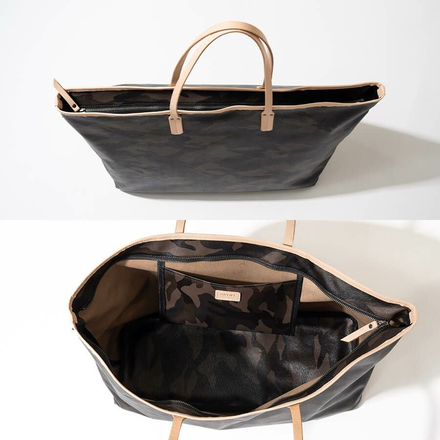 国産ヌメ革使用 カモフラ 迷彩 撥水トートバッグ Yutka ウートカ LLサイズ