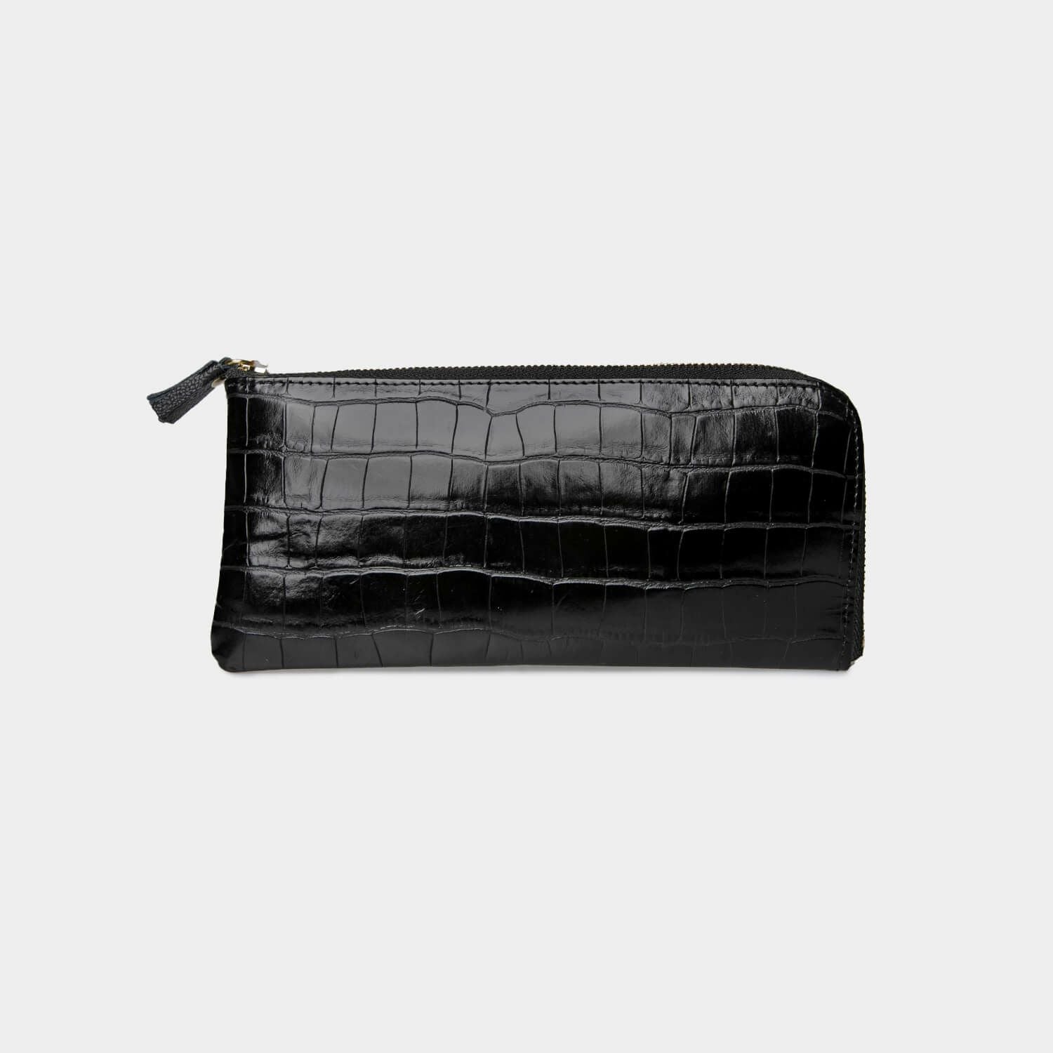 【美品】  POMTATA / ポンタタ | クロコ柄型押し L字ファスナーウォレット | ブラック/ホワイト | レディース POMTATA（ポンタタ）のクロコ型押しエナメル L字ファスナー 長財布