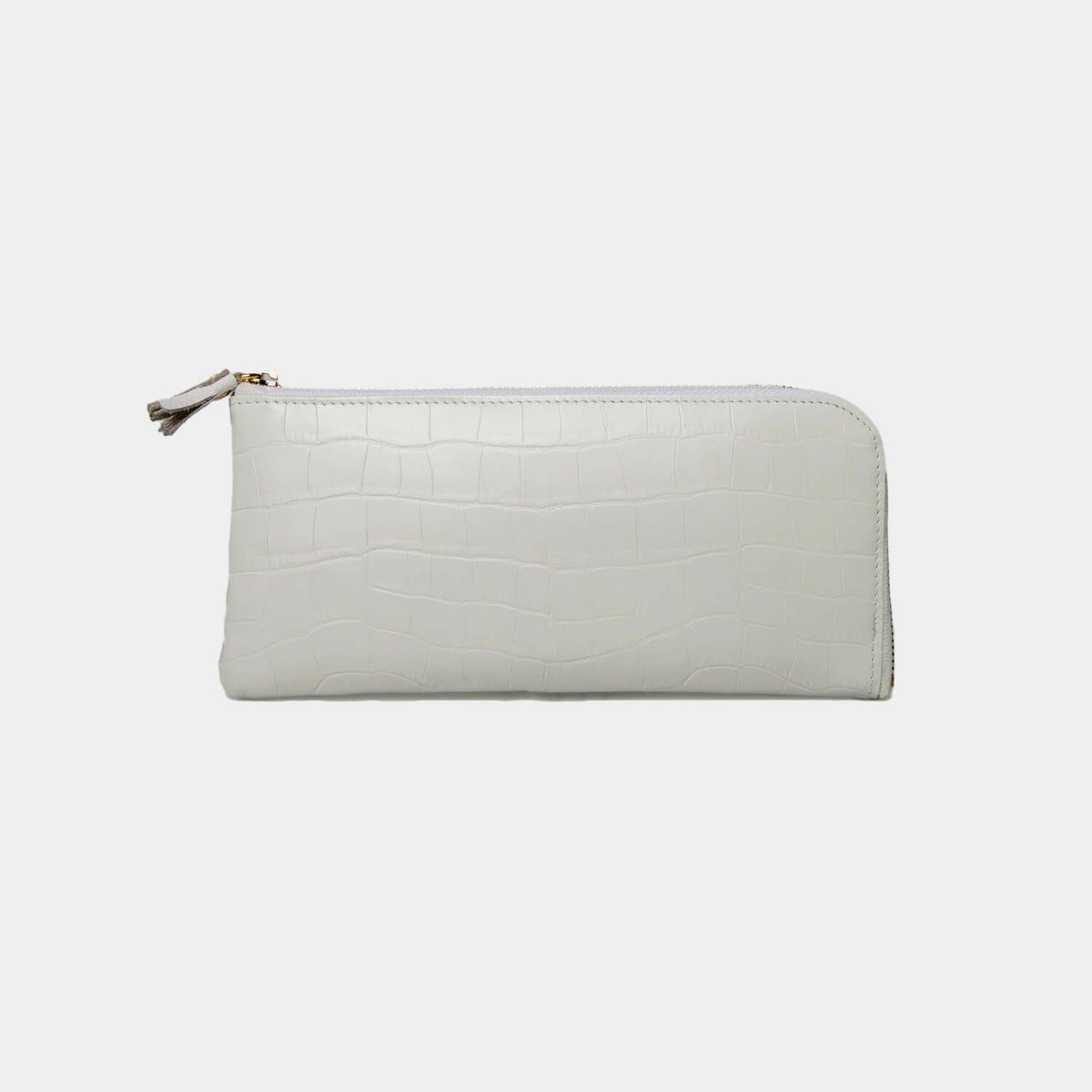 POMTATA ポンタタ ロングウォレット L字ファスナー長財布 クロコ型押し ホワイト