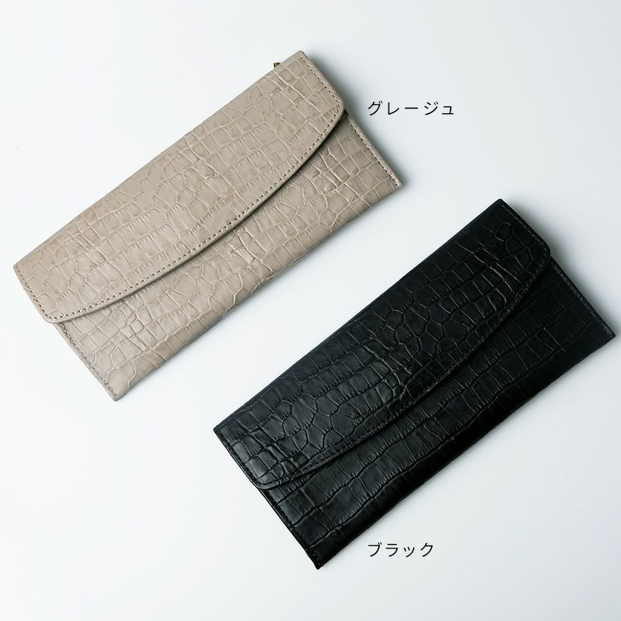 GE ✨ボナベンチュラ　長財布　二つ折り　クロコ型押し クロコダイル 二つ折り財布 本革 レディース メンズ ホーンバック