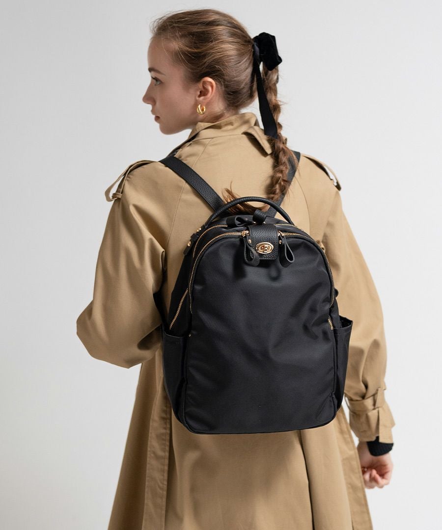 ナイロンバッグ はっ水 撥水 リュック デザイン展開あり Nylon Loche Ruck ナイロンロシェリュック【第2世代・改良版】 ブラック(ゴールド金具)