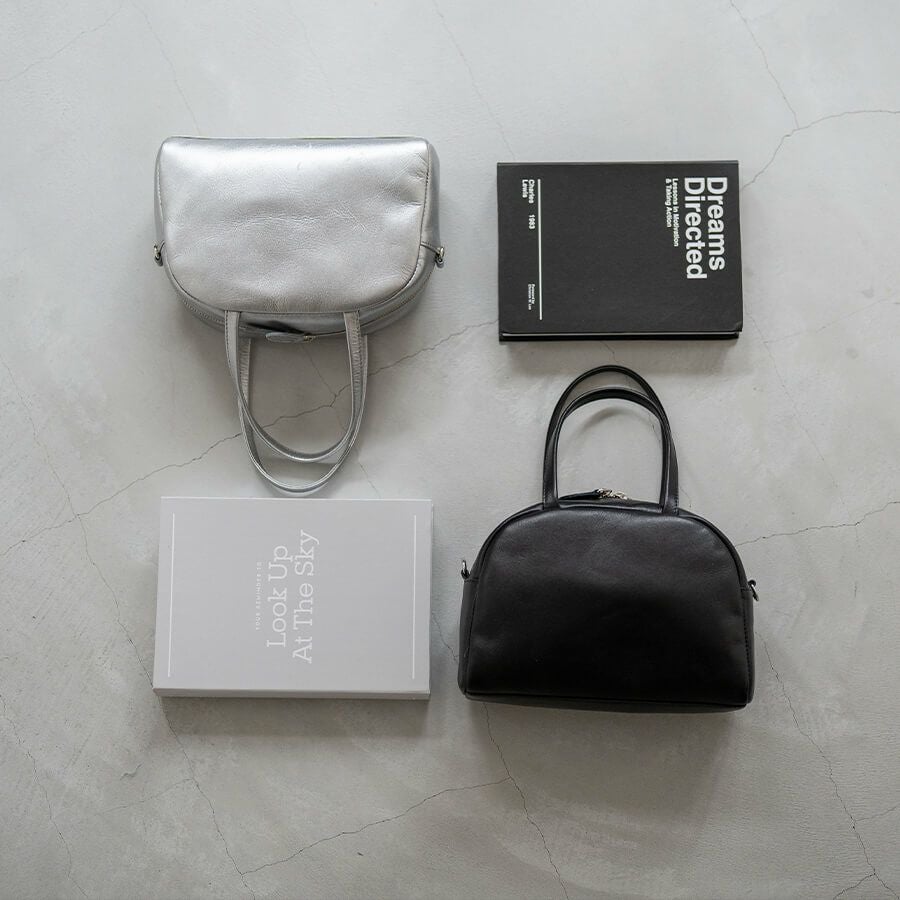 2way 日本製 ミニボストン ショルダーバッグ Emmel エメル シルバー ブラック