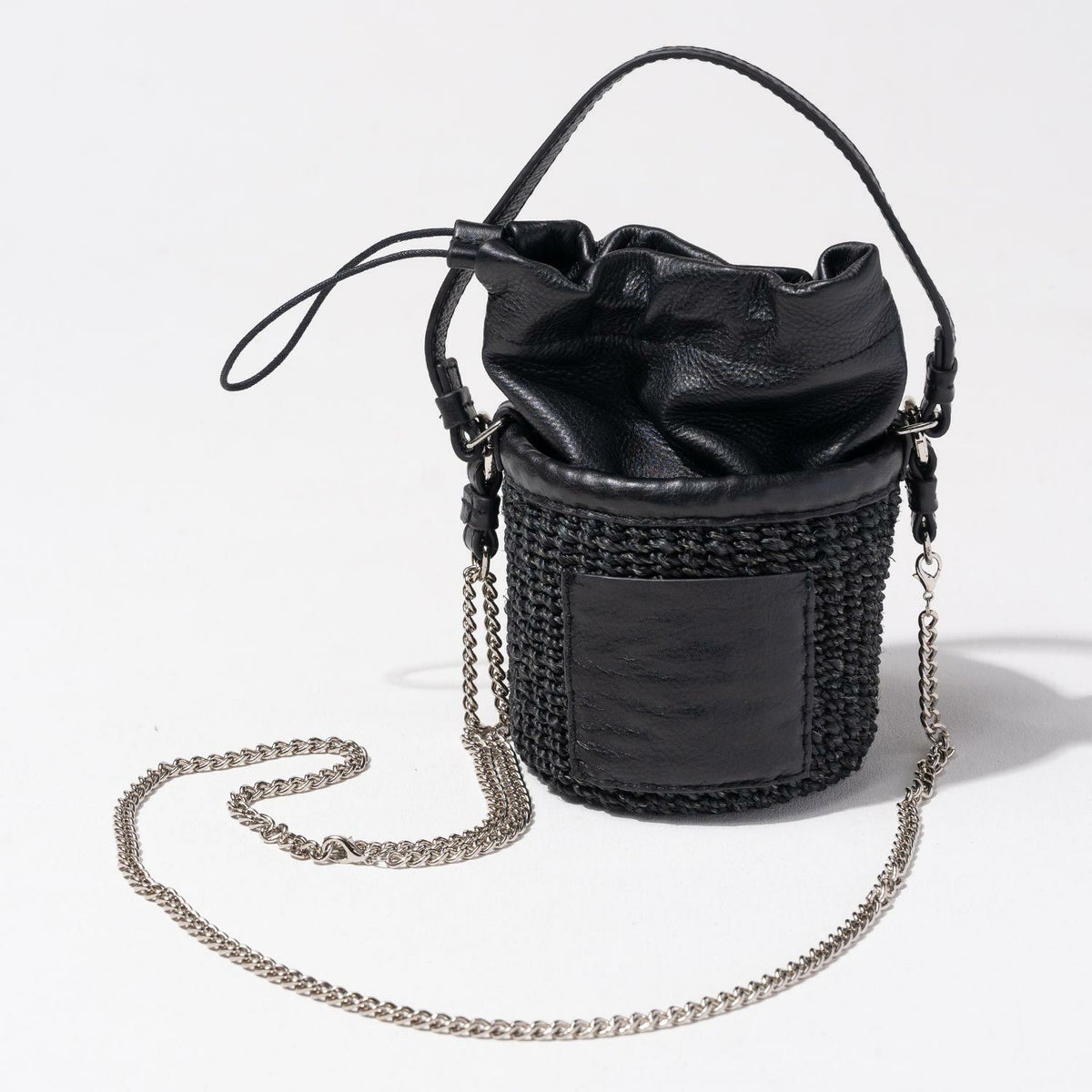 HAYNI別注 チェーンショルダー かごバッグ POMTATA ポンタタ ポケット付きかごバッグ ブラック×ブラック