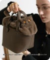 ねこモチーフ 本革 ファー ハンドバッグ Minetcuir ミネットキュイール モカ