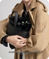 ねこモチーフ 本革 ファー ハンドバッグ Minetcuir ミネットキュイール クロ