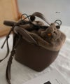 ねこモチーフ 本革 ファー ハンドバッグ Minetcuir ミネットキュイール モカ
