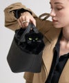 ねこモチーフ 本革 ファー ハンドバッグ Minetcuir ミネットキュイール クロ