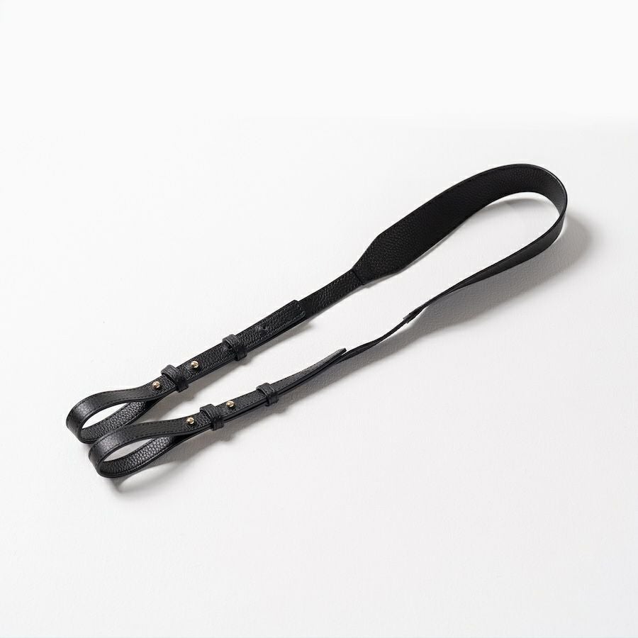 本革 ハング ワイド ショルダーストラップ ブラック(ゴールド金具)