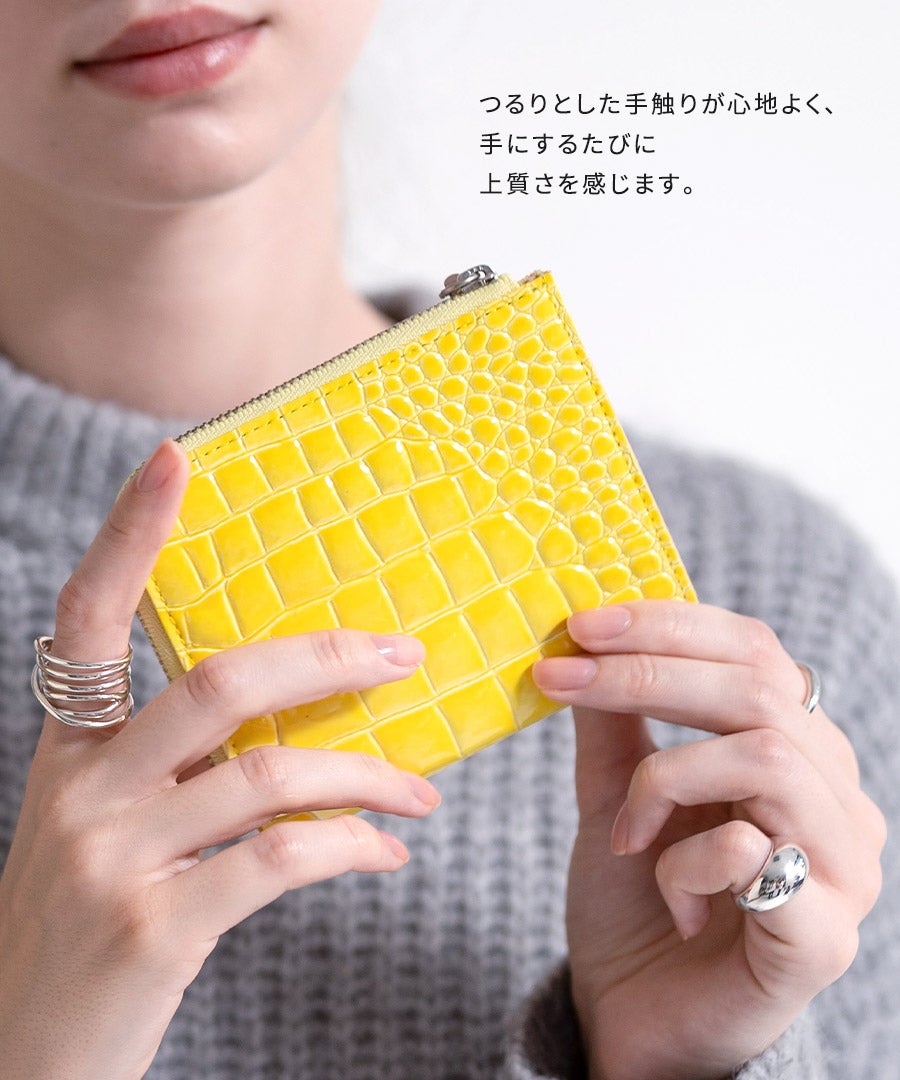 本革 L字ファスナー財布 POMTATA ポンタタ ウォレットL字ファスナーショートクロコ型押し 