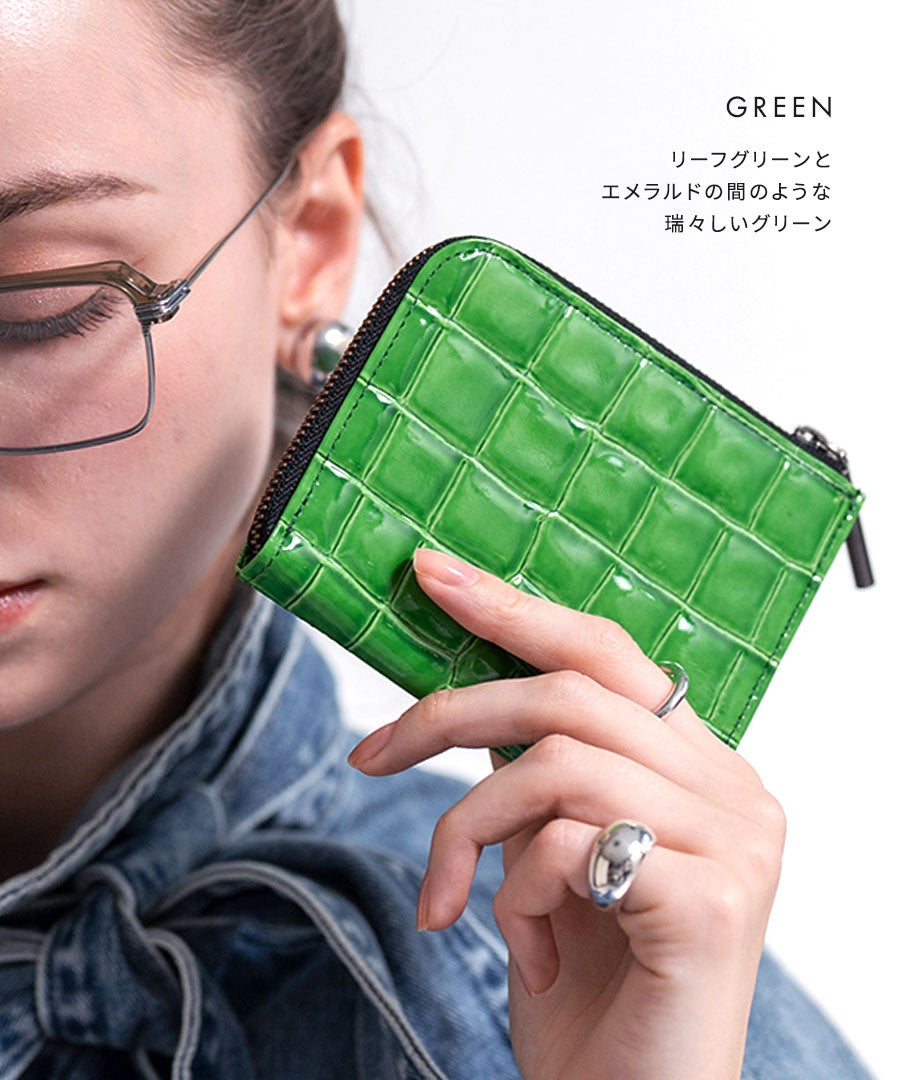 本革 L字ファスナー財布 POMTATA ポンタタ ウォレットL字ファスナーショートクロコ型押し 