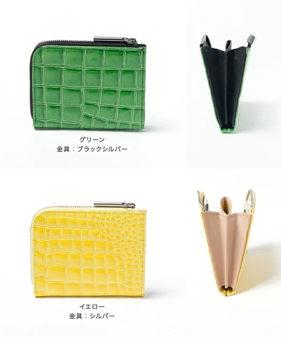 本革 L字ファスナー財布 POMTATA ポンタタ ウォレットL字ファスナーショートクロコ型押し 