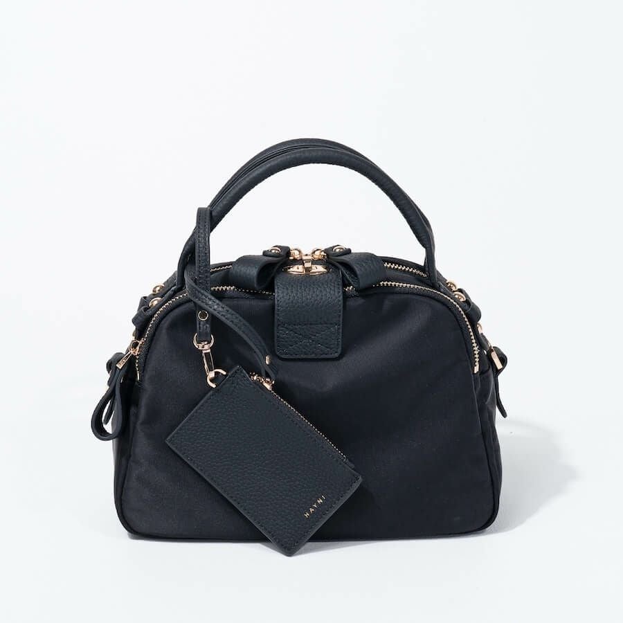 ナイロン 2way ショルダーバッグ ハンドバッグ 【 Nene Nylon Loche ネネナイロンロシェ 】ブラック(ゴールド金具)