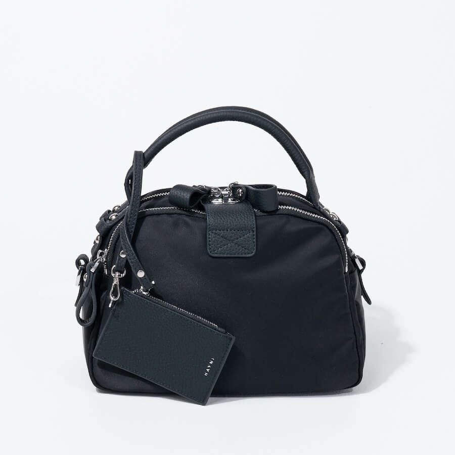 ナイロン 2way ショルダーバッグ ハンドバッグ 【 Nene Nylon Loche ネネナイロンロシェ 】ブラック(シルバー金具)