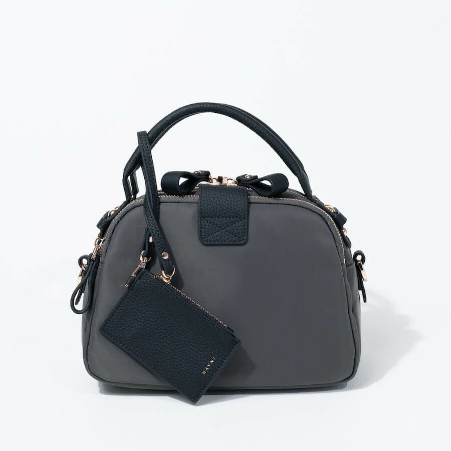 ナイロン 2way ショルダーバッグ ハンドバッグ 【 Nene Nylon Loche ネネナイロンロシェ 】グレーブラック(ゴールド金具)