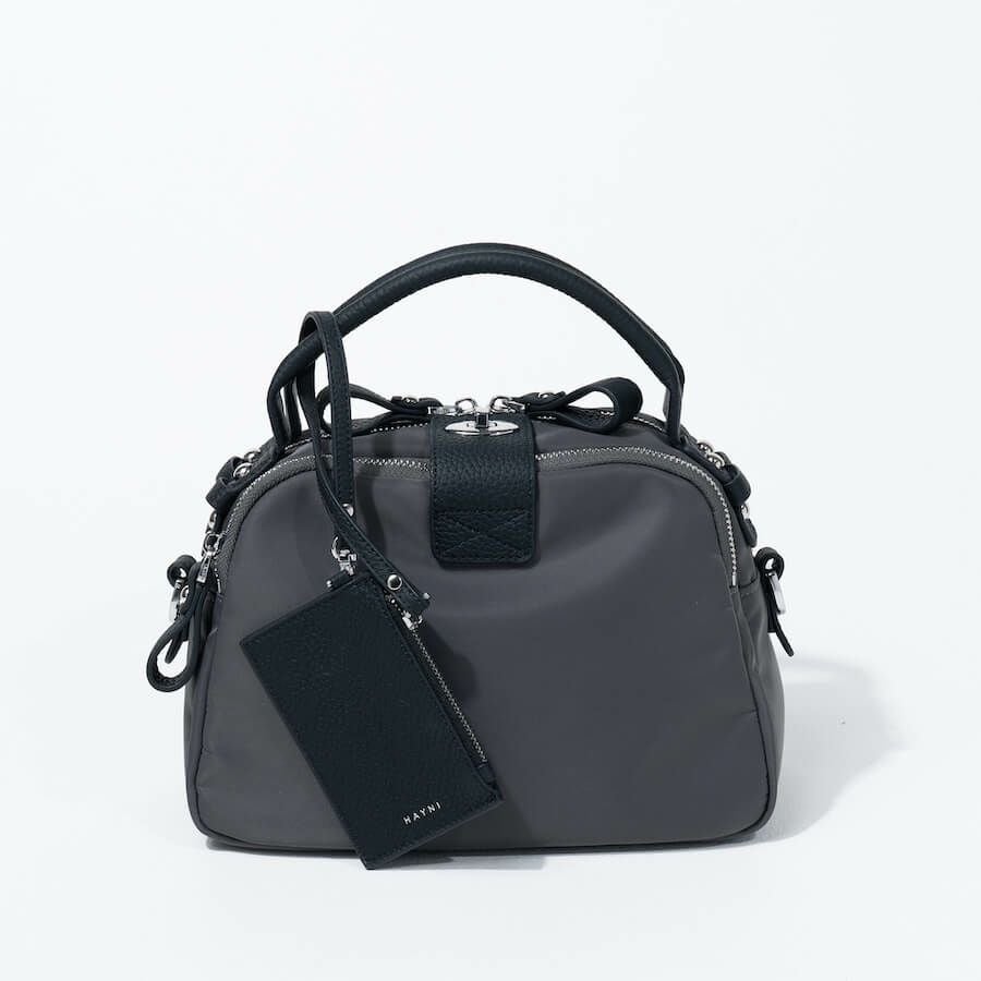 ナイロン 2way ショルダーバッグ ハンドバッグ 【 Nene Nylon Loche ネネナイロンロシェ 】 グレーブラック(シルバー金具)